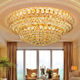 欧式水晶吸顶灯客厅大灯两层LED中式金黄色温馨大厅灯金色水晶灯