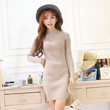 韩国秋冬季新款针织打底衫半高领套头毛衣裙女修身显瘦中长款包臀