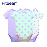 FITBEAR 3件婴儿衣服宝宝连体衣三角哈衣包屁衣短袖纯棉夏季童装