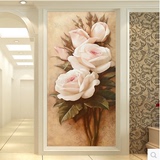 3D立体玄关壁纸壁画走廊过道墙纸装饰画 竖版 欧式粉色油画玫瑰
