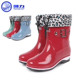 冬季加绒保暖韩国雨鞋 学生学院时尚防滑雨靴 中筒双色底水鞋水靴