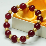 中国红手串、天然水晶红玛瑙金珠+精编红绳，石榴红手链