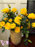 欧式装饰花 落地仿真花束黄色玫瑰 客厅假花绢花花艺摆设促销