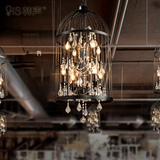 美式复古铁艺水晶笼子吊灯创意楼梯间服装店餐厅酒吧别墅工业吊灯