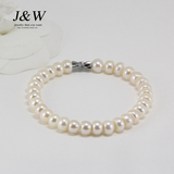 JW珠宝 7-8mm天然淡水珍珠手链近圆强光配泰银饰吊坠正品特价包邮