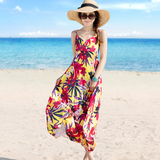 欧洲站夏季沙滩裙长裙波西米亚吊带大码连衣裙露肩抹胸度假海滩裙