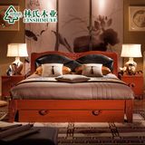热卖林氏木业新中式实木床1.8米软靠抽屉储物双人床婚床组合家具B