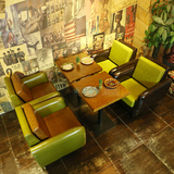 美式乡村 咖啡厅沙发 桌椅组合 麻布沙发 双人位 甜品奶茶店沙发