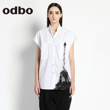 odbo/欧迪比欧2015春夏款女士修身短袖衬衣中长款小上衣
