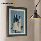 美式乡村风格装饰画单幅挂画玄关餐厅卧室壁画复古有框画妇女与鹿
