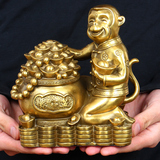 开光聚宝盆元宝纯铜猴摆件家居装饰品猴年开运风水吉祥物招财猴