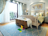 雅美家蓝色简约中式回纹地毯纯手工进口羊毛卧室床边毯客厅茶几毯