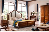 美式乡村实木皮床 法式布艺软包双人床 卧室1.8m1.5米别墅婚床