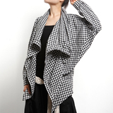 原创2016春新款不规则大码格子蝙蝠袖衬衫女韩版潮宽松衬衣外套
