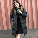 韩国代购2015冬装韩版大码显瘦过膝棉衣女中长款连帽羽绒棉服外套