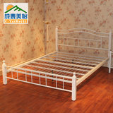 白色田园铁艺床 1.5米双人床 加厚时尚钢木床 铁架床 宜家儿童床