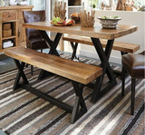 美式复古铁艺实木餐桌饭店咖啡厅长方形折叠桌椅组合办公会议桌子