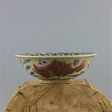 元代全手工绘画青花釉里红鱼草图瓷碗 做旧仿古瓷 古瓷器收藏古玩
