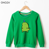 ONOZA新款韩版纯色圆领卫衣 可爱绿色小恐龙印花卫衣闺蜜姐妹装