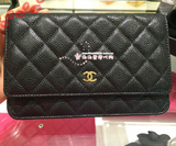 香港代购 Chanel香奈儿 金色logo黑色荔枝皮WOC单肩斜挎包链条包