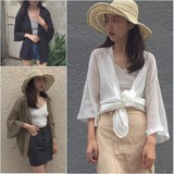夏季新款2016韩版上衣薄款纯色防晒衣空调衫七分袖纯色短外套女装