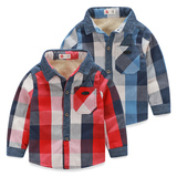 宝宝格子衬衫 2015冬装韩版新款男童童装儿童加绒衬衣tx-6375