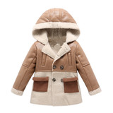巴拉巴拉2015秋冬款童装 男童女童皮衣外套儿童皮夹克羊羔绒加厚