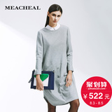 Meacheal米茜尔 专柜正品2015春季新款女装 百搭翻领灰色连衣裙