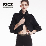 Pzoz欧洲站 春季新款斗篷羊毛呢外套女短款小香风外套H5251