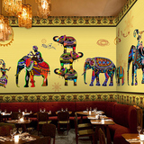 泰国东南亚风格瑜伽大型壁画印度大象泰式主题西餐厅背景墙纸壁纸