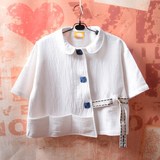 塔卡家不工作系列 日系原创白色不规则设计感棉布娃娃短款衬衫女