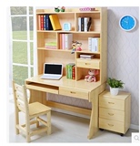 包邮纯实木电脑桌带书架柜组合松木书桌儿童写字台家用台式简约