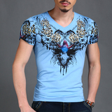 2016男士夏装短袖T恤韩版修身时尚潮牌男装简约大码半截袖体恤衫