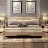 全实木床白蜡木家具环保双人床1.8米北欧简约粗腿床厚实床真皮床