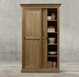 法式实木橡木两门可移动推拉门衣柜 欧式美式移门书柜 可定制