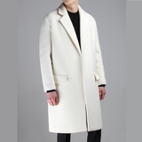 韩版男士冬季毛呢外套时尚都市加厚宽松纯色中长款西装领呢子大衣