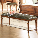 美式床尾凳全实木真皮床边凳简美卧室换鞋凳脚踏欧式床前凳