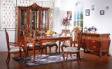 新古典描金餐厅家具 实木雕刻长餐桌 乔治欧式组合餐台椅 酒柜