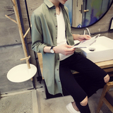 2016春夏新款韩版潮流男士青少年中长款长袖衬衫简约衬衣外套上衣