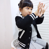 新品韩版男女童儿童装宝宝长袖短款毛呢拼皮棒球外套夹克