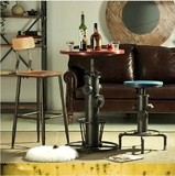 设计师工业风美法式乡村实木复古酒吧桌椅做旧铁艺吧台桌椅可升降