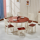 实木地中海餐桌椅组合美式乡村可伸缩折叠餐桌餐椅欧式象牙白桌椅