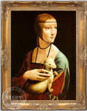 瑞堂 世界名画欧式玄关壁炉挂画人物油画手绘 达芬奇抱银鼠的女人