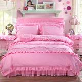 纯棉公主风蕾丝婚庆四件套大红粉色床裙床单式四件套结婚床上用品