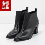 新加坡代购CHARLES&KEITH新款女靴 粗跟尖头短靴CK1-90300300