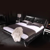 定做大床2米2.2米大床双人皮床黑色简约现代真皮大床1.8米牛皮床