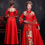 复古优雅修身中国结秀禾服孕妇可穿中式嫁衣新娘敬酒服红色经典