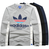 Adidas/阿迪达斯夏季男士圆领长袖运动T恤卫衣纯棉三叶草卫衣薄款