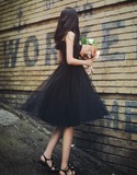 韩国代购直邮milkcocoa 2016名媛吊带黑色雪纺连衣裙小黑裙