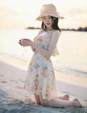 韩国代购正品Lize-Milkcocoa2016夏季唯美飘逸印花雪纺连衣裙